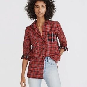 Madewell Plaid Ex Boyfriend Oversized Mixed Plaid Patchwork Shirt